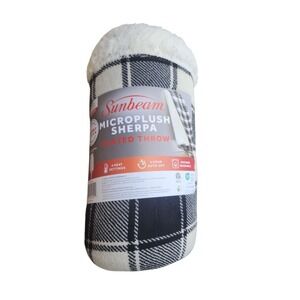 Sunbeam Microplush Sherpa Heated Throw Blk/White BUFFALO PLAID 50" x 60" Softest